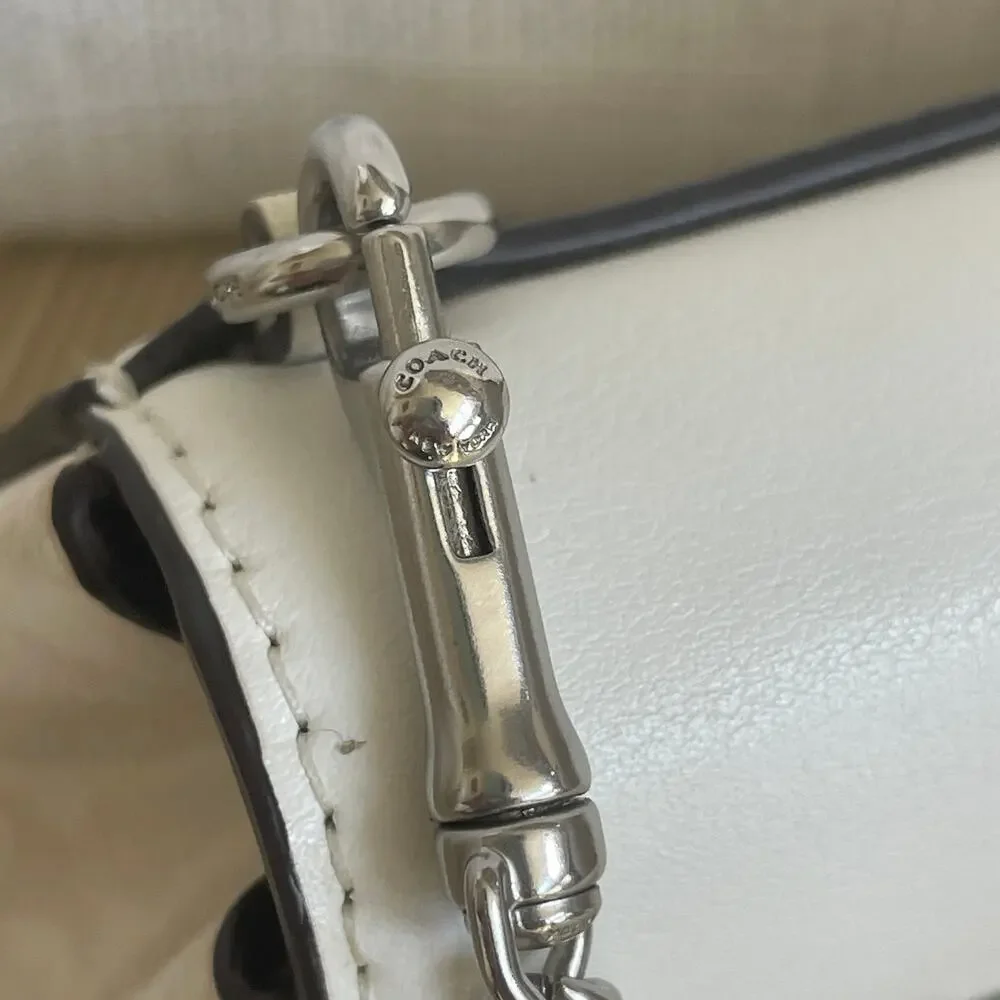 Coach Morgan Signature Monogram Leather Saddle Bag Chain Crossbody White
